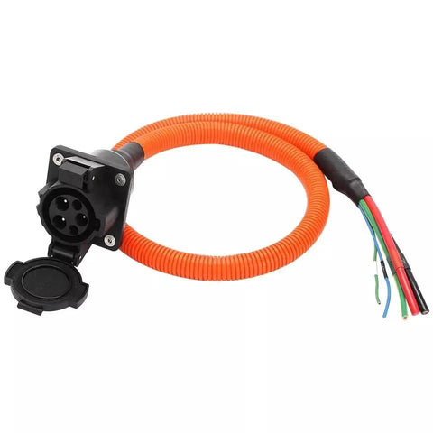 J1772 Type One Evse Charging Inlet With One Meter Cord And Locking Cap For 120V And 240V Up To 80 Amps Ip54 Rated, detailed view of connector and cables.