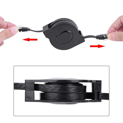 CAT6 Ethernet Cable With Retractable Flat Design, Adjustable Length RJ45 Patch Cable Plug And Play, 2m, shown in use.
