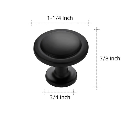 1-1/4 inch matte black zinc cabinet knob with dimensions, part of the 20 Pack 1-1/4 Inch Matte Black Zinc Cabinet Knobs For Kitchen Cabinets.