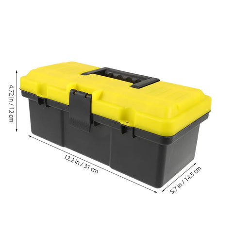 Portable Plastic Tool Box With Secure Buckles Lightweight Durable Storage Case For Outdoor DIY Projects, 12.2 in size, black and yellow.