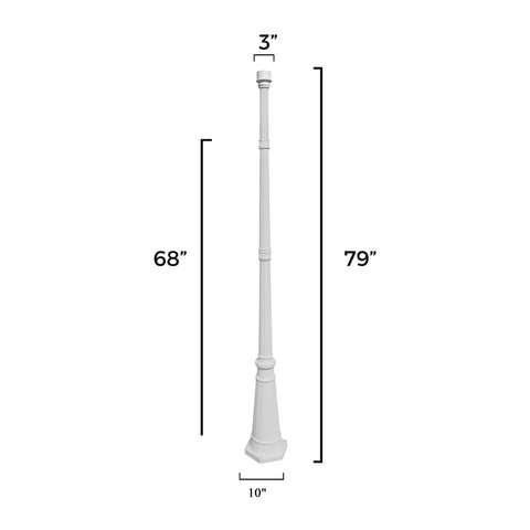 Universal Outdoor Lamp Post For Solar Lights, White Cast Aluminum Pole, 3 Inch Fitter Mount, 68-79 Inches Adjustable Height