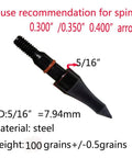 100 Grain 5-16 Inch Steel Screw-In Field Points For Archery, 12 Pack, CNC Machined With Tolerance 0.5 Grain, arrow close-up