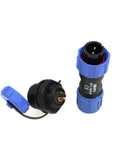 SP13 2 Pin Circular Aviation Cable Plug Connector Waterproof IP68 Chassis Panel Mount For Industrial Devices Power And Signal 13A Rating Easy One Quarter Bayonet Quick Coupling Durable Heavy Duty Marine Grade Build, blue and black 2-pin plug