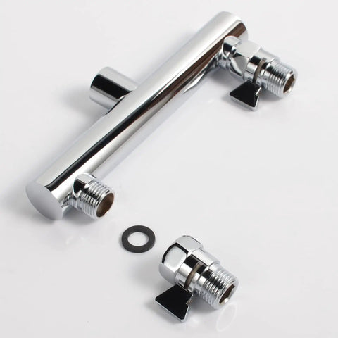 Double Outlet Chrome Shower Manifold With Independent Shut Off Valves For Dual Sprayer System Fits Standard G One Half Two Shower Heads