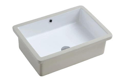 Lincoln Undermount Ceramic Basin Sink in Glossy White with sleek lines, integrated overflow, durable porcelain for modern bathrooms.