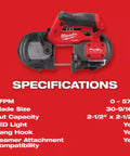 M12 Fuel Compact Cordless Band Saw With 2.5 Inch Throat Depth And 30.56 Inch Blade for precise metal and wood cutting