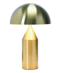 Brushed Brass Table Lamp With Inline Switch Mid Century Inspired Electroplated Metal 14 Inch Tall With 10 By 10 Inch Base 6 Foot Cord