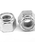 Top Notch 316 Stainless Steel Nyloc Locknuts 3/4 X 16 Fine Thread Hexagon Nylon Insert Fasteners showing two locknuts with shiny finish.