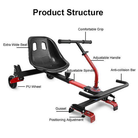 Seat Attachment Go Kart Conversion Kit For Hoverboard Self Balancing Scooters 6.5 Inch 8 Inch 10 Inch Red Crash Bar Frame
