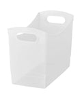 Slick 12 Quart Clear Storage Bins With Built In Carry Handles Narrow Rectangular Organizer Containers For Pantry Closet Cabinet Shelf And Home Organization Straight Up Durable Two Pack, clear plastic bin with handles.