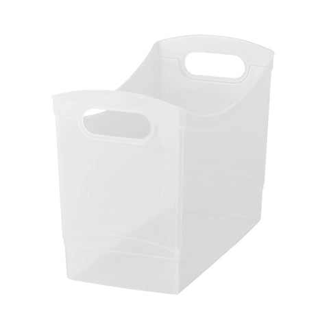 Slick 12 Quart Clear Storage Bins With Built In Carry Handles Narrow Rectangular Organizer Containers For Pantry Closet Cabinet Shelf And Home Organization Straight Up Durable Two Pack, clear plastic bin with handles.