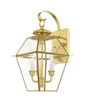 Westover 2-Light Outdoor Wall Lantern In Antique Brass, Old-School Style, Handcrafted Solid Brass Fixture, weatherproof, traditional design