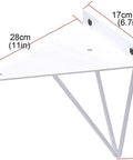 Dope Heavy Duty Triangle Shelf Brackets, Badass Wall Mount Floating Support, Industrial Corner Hardware For Bookshelves And Home Decor, 2 Pack Gold White Finish, detailed view with measurements.