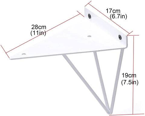Dope Heavy Duty Triangle Shelf Brackets, Badass Wall Mount Floating Support, Industrial Corner Hardware For Bookshelves And Home Decor, 2 Pack Gold White Finish, detailed view with measurements.