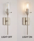 Brushed Nickel Wall Sconces Set Of 2 Sleek Modern Industrial Vanity Lights With Clear Glass Shades For Bathroom Farmhouse Style Wall Lighting Fixtures For Bath Vanity Two Pack Bulb Not Included