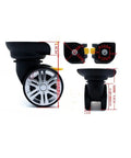 Kick The Squeaks To The Curb With These Heavy Duty Replacement Luggage Casters Engineered For Silent Glide and Reliable Braking on every standard carry on suitcase, showing dimensions and design.