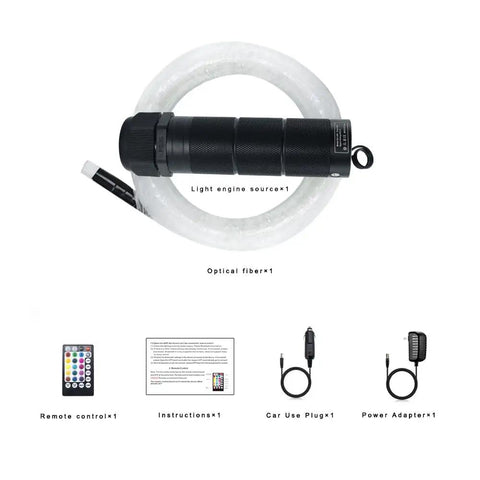 Dope Six Watt Fiber Optic Starlight Headliner Kit with 430 fibers, 9.8ft run, showing components including light engine and remote