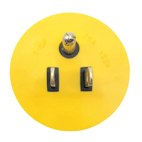 Heavy Duty Generator Adapter Nema 5 15P To L14 30R Twist Lock Connector top view showing yellow PVC outer shell and gold contacts.