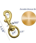 Top Shelf Heavy Duty Brass Flag Clips 4 Pack Swivel Snap Hooks For Rope Flagpole Attachment Built Tough Round Grommet Compatible Hardware showing 3-1/8 inch swivel hook design.