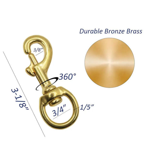 Top Shelf Heavy Duty Brass Flag Clips 4 Pack Swivel Snap Hooks For Rope Flagpole Attachment Built Tough Round Grommet Compatible Hardware showing 3-1/8 inch swivel hook design.