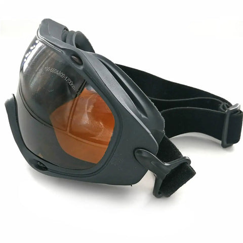 Professional Laser Safety Glasses Delivering Bulletproof OD6 Deflection For Yag Blue Green Lasers And Uv Curing Rigs side view with adjustable strap