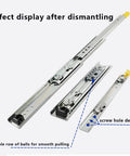 Beefy Heavy Duty Drawer Rails With Full Extension Side Mount Slides Industrial 3 Section Track Runners Locking Ball Bearing Metal Rails 650mm Pair Quiet Smooth Glide dismantled view