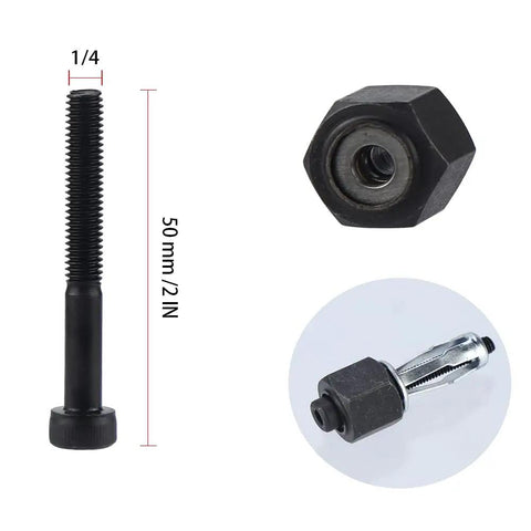 Quarter Inch Ultra Heavy Duty Threaded Insert Jack Nuts With Installation Tool Premium Rivnut Assembly Kit For Hardboard Plywood Sheet Metal No Sweat Fastening System bolts and nuts, 1/4 size, installed example