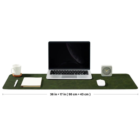 Forest Green Distressed PU Leather Desk Pad Non Slip Desk Mat For Home And Office Large 36x17 Inches Ideal Desk Organizer