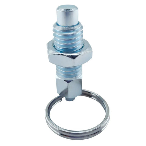 Heavy Duty Four Pack Carbon Steel Spring Plunger With Pull Ring M10x1.5 Retractable Indexing Pin close-up showing pull ring and threading