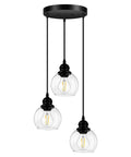 Three Light Pendant Light With Clear Glass Shades, Matte Black Finish, Adjustable Height Industrial Retro Ceiling Hanging Lamp For Your Kitchen Island And Bedroom, E26 Base Compatible, Bulb Not Included, No Fuss