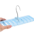 Sleek Belt And Tie Organizer Rack With Foldable Hooks Designed For Compact Closet Spaces Kick Your Wardrobe Into High Gear Keep Accessories Neatly Secured Easy Install Blue, held in hand.