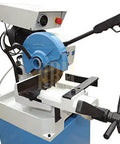 Professional 11 Inch Cold Cut Circular Saw With Swivel Base And Heavy Duty Stand 110 Volt Single Phase Motor view with blade and cutting handle.
