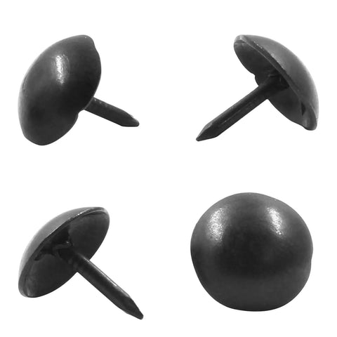 Heavy Duty Matte Black Upholstery Tacks In Two Hundred Pack Featuring Smooth Nine Millimeter Caps view from multiple angles