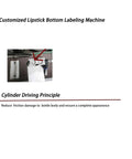 Fully Automatic Bottom Label Applicator For Cosmetic Lipstick Tubes showing cylinder driving principle for steady labeling.
