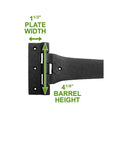 Wrought Iron Heart Style Strap Hinge 18 inch pack of 4, showing 1 1/2 inch plate width and 4 1/8 inch barrel height, black powder coated finish.