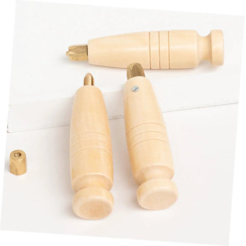 3 Piece Awl Handle Set For Leather Crafting And Woodworking With Ergonomic Wooden Grip Replacement Stitching Tool For Do It Yourself Sewing Projects. Ergonomic khaki wooden grips.