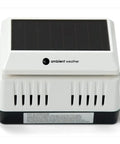 PM2.5 Wireless Outdoor Particulate Monitor With Sensirion Sensor, solar powered, front view of white unit with air vents