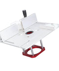Heavy Duty Router Table Kit With Badass Zero To Fifty Four Millimeter Lift System and Rock Solid Insert Plate pro handle setup view.