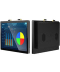 15.6 Inch Industrial Touchscreen Monitor With Capacitive Display And Wall Mount Desktop Setup featuring front and back views showcasing rugged design.