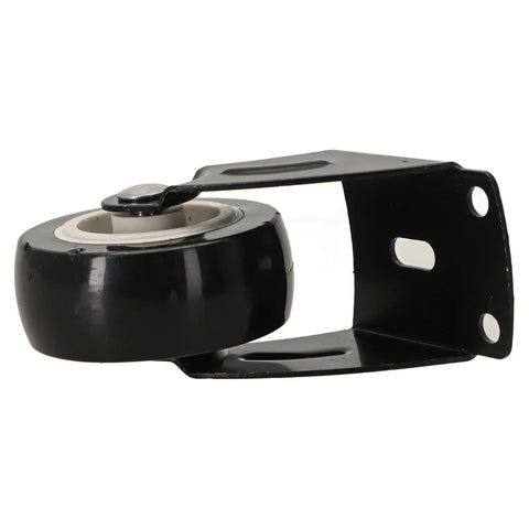 Adjustable Cabinet Door Bottom Support Wheel Anti Sag Fixing Bracket Heavy Duty Steel Build with grey rubber wheel side view.