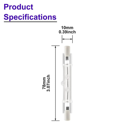 R7S 150W 120V Halogen Light Bulbs Double Ended T3 78mm 3 Inch Long Life Pack of 5 diagram dimensions