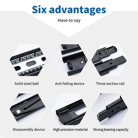 Full Extension Drawer Slides Set 1 Pair Heavy Duty Three Section With Shock Absorption Rebound Buffer For 20 Inch Drawers features
