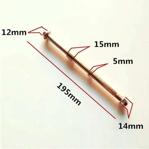 Heavy Duty Steel Thru Axle 10x195mm Front Wheel Adapter For E Bikes And Fat Bikes Built Tough To Crush Trails And Keep Your Ride Locked In Solid Without Rattling Around. Steel thru axle adapter, 195mm, with 12mm, 15mm, 5mm, and 14mm measurements shown.