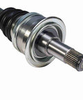 Right Rear Passenger Side CV Axle Shaft Assembly close-up view showing metal shaft and rubber boot for smooth operation.
