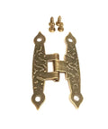4Pcs Antique Vintage H Shaped Cabinet Door Hinges with screws for jewelry boxes and old school furniture decor, size 65x36 mm.