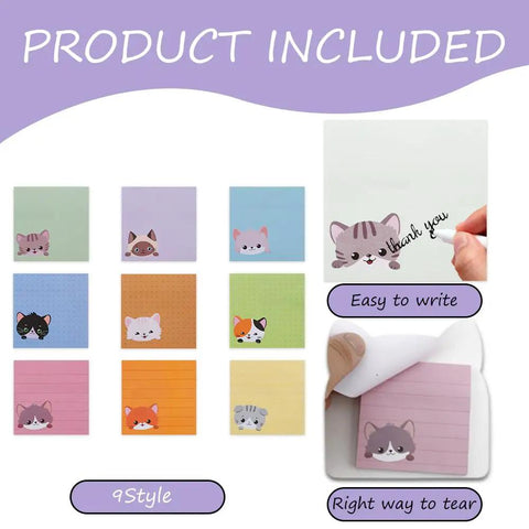 Cat Themed Sticky Notes 9 Pack 450 Sheets Lined Post It Notes Self Adhering Memo Pads For Office School Home Essentials