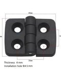 Black Nylon Plastic Butt Hinge with dimensions, part of Set Of 10 For Wooden Boxes And Furniture Doors Lightweight And Wear Resistant