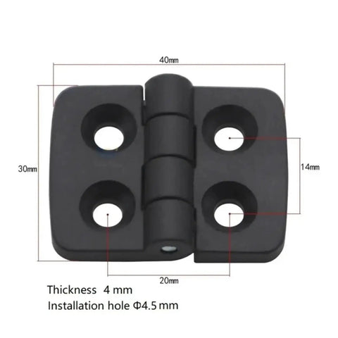 Black Nylon Plastic Butt Hinge with dimensions, part of Set Of 10 For Wooden Boxes And Furniture Doors Lightweight And Wear Resistant
