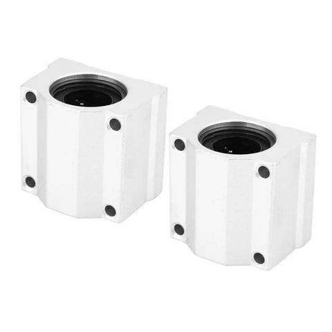SC20UU 20MM Aluminum Linear Motion Ball Bearing Slide Block Glides showing front view of two slide blocks with sealed bearings.