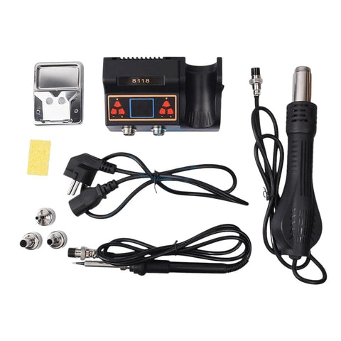 All In One 700W LED Digital Soldering Station with Hot Air Rework Electric Iron for Phone PCB ICs, cables, and accessories